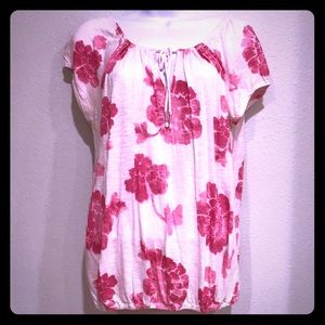 Aeropostale Cotton White Top with Pink Flowers